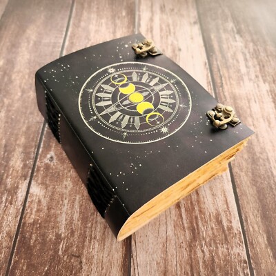 Moon Eclipse Clock Printed Leather Journal Dream Journal Sketchbook Wedding Gift-image