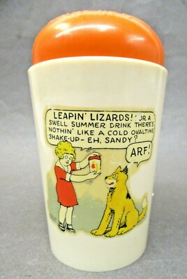 1930's LITTLE ORPHAN ANNIE white full figure Ovaltine Shake Up Mug cup premium *-image
