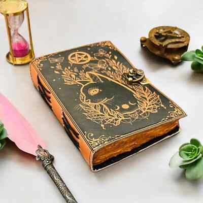 Leather Cat journal Grimoire Journal Book of shadows Blank spell book Sketchbook-image