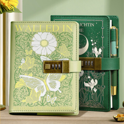 With Lock PU Leather Journal B6 Notebook Lined Paper Writing Diary 224 Pages-image