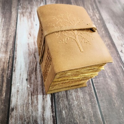 Tree Embossed Leather Journal Brown Journal Deckle page Sketchbook Wedding Gift.-image