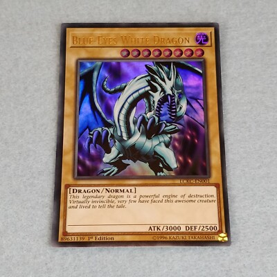 Yugioh Blue Eyes White Dragon LCKC 1st Edition Ultra Rare Card NM (LOB Art)-image