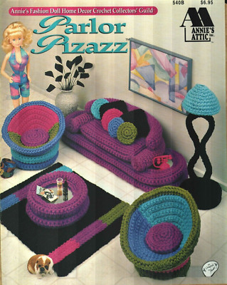 NEW PARLOR PIZAZZ FASHION DOLL FURNITURE ANNIE'S ATTIC CROCHET PATTERN BOOK-image