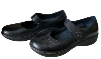 Dansko Annie Black Leather Mary Jane Embroidered Shoes Hook & Loop Closure 7.5-8-image