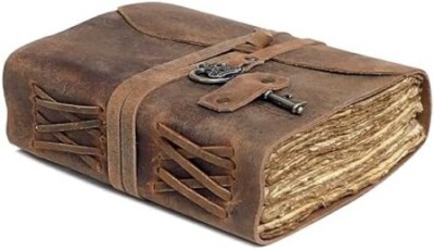 Vintage Leather Journal - Antique Handmade Leather Bound journal with deckle edg-image