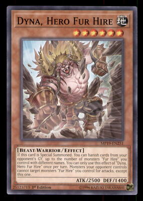 Yugioh Dyna, Hero Fur Hire #MP19-EN251 2019 Gold Sarcophagus Tin Mega Pack LP-image