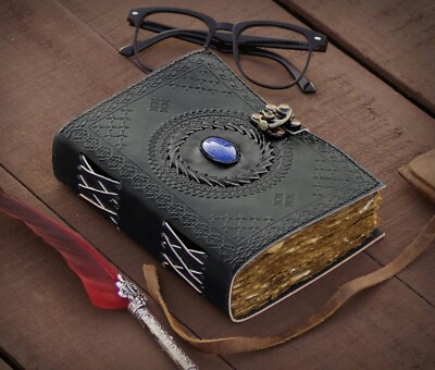 Book of shadows leather journal, deckle edge old paper.-image