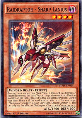 Raidraptor - Sharp Lanius MP16-EN014 Yu-Gi-Oh! Card Light Play 1st Edition-image