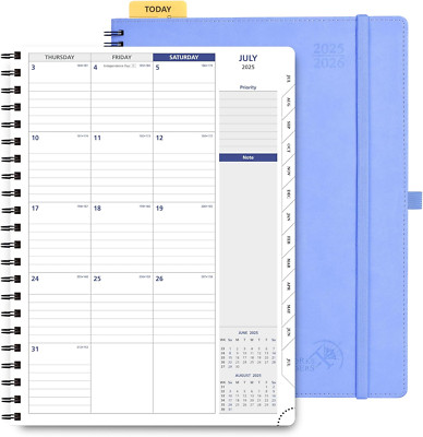 2025-2026 Academic Monthly Planner, Spiral Bound, Leather Cover, Cornflower-image