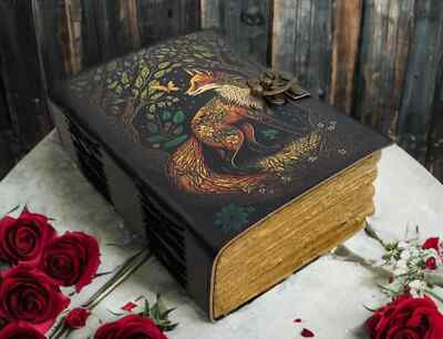 Fox Leather Journal Rustic vintage leather - book of shadows Grimoire leather-image