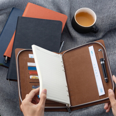 A5/A6 Zipper PU Leather Journals Notebook Diaries Lined Business Writing Books-image