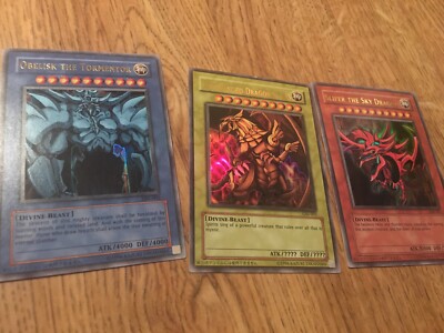 Yu-Gi-Oh! TCG Set of Egyptian God Cards (Obelisk, Ra, Slifer) Legendary...-image