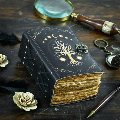 Black Tree Moon – Handcrafted UV-Print Leather Journal for Lunar Reflections-image