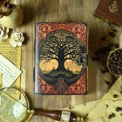 Leather Tree Notebook Witchy Journal Grimoire Book Leather Bound Notebook-image