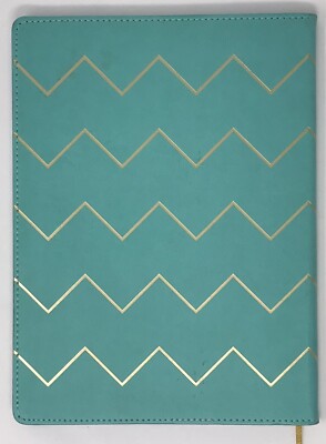 Vegan Leather Bound Notebook Lined Journal Diary Book Sky Blue Chevron 10x7.5 in-image