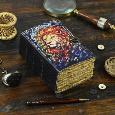 400 Pages - Lion Leather Journal Rustic Vintage Leather - Grimoire Leather-image