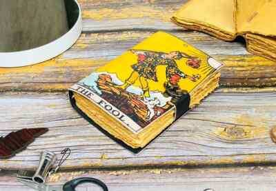 Handmade leather journal The first card of the Major Arcana, The Fool, tarot-image