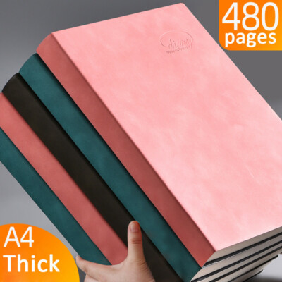 A4 480 Pages PU Leather Thick Journal Paper Notebook Lined Grid Blank Diary Note-image