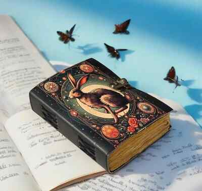 Leather Journal Gothic Notebook The Easter Rabbit Grimoire Print-image
