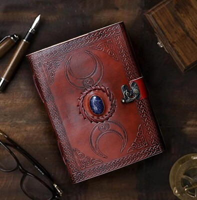 Handmade Vintage 3 Moon Blue Lapiz Embossed Vintage Leather Journal of Antique7-image