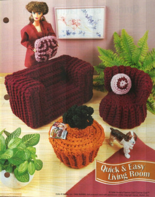 NEW QUICK & EASY LIVING ROOM FURNITURE FASHION DOLL CROCHET PATTERN INSTRUCTIONS-image