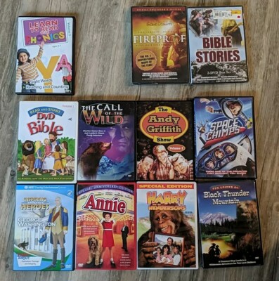 Family Children's Kids DVD Lot Fireproof 33 Bible Stories Annie Nest Space Chimp-image