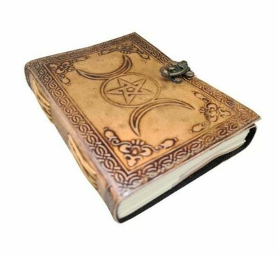 Triple Moon Leather Journal, Book Of Shadows Leather Grimoire Christmas Gift-image