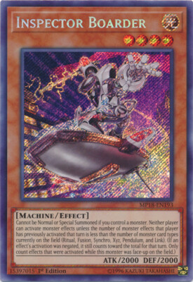 Yugioh! LP Inspector Boarder - MP18-EN193 - Secret Rare - 1st Edition Lightly Pl-image