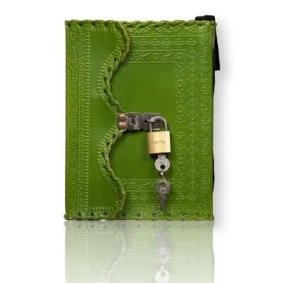 Leather Journal Dairy Notebook with Lock 200 pages Secure Closure Vintage Sketch-image