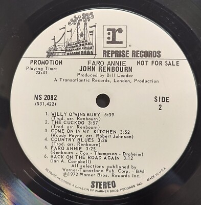 John Renbourn  Faro Annie WB MS 2082 Promo White Label 1972 Rare Pentagle NM -image