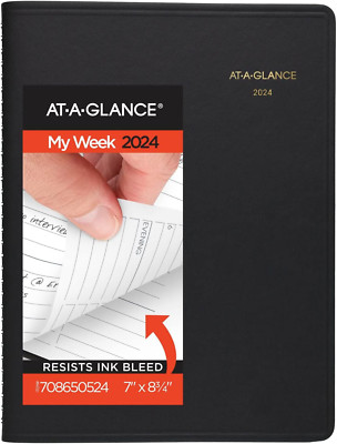 2024 Weekly Planner Hourly Appointment Book 7x8.75 Medium Size Black-image
