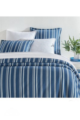 Annie Selke Pine Cone Hill DRIFTWOOD STRIPE DENIM King Duvet Cover 100% Cotton-image