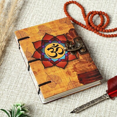 Paper Vintage Diary Journal Om Handmade Paper Hard Bound Unique Lock-image