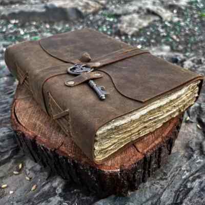 String Key Leather Bound Vintage Notebook/Diary/ Sketchbook with DECKLE Pages-image
