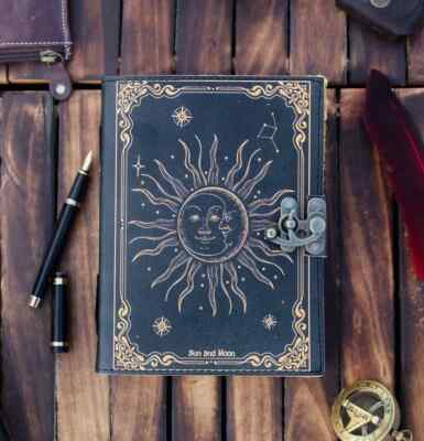 Sun & moon journal •handmade deckle edge old paper,  great gift book 7x5 inch.-image