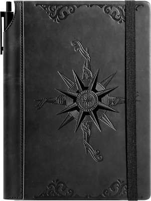 Compass Leather Notebook Journal for Men, 100 GSM 288 Pages Lined Journals for W-image