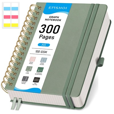 Spiral Graph Paper Notebook - 300 Pages, 100 GSM Thick Grid Notebook, A5 Smal...-image