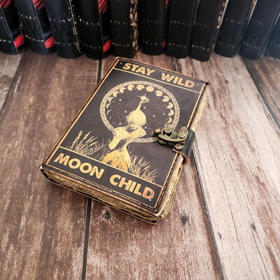 Moon Child Printed Leather Journal, Dream Journal, Sketchbook Personalized Gift.-image