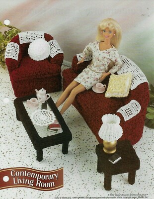 NEW CONTEMPORARY LIVING ROOM FASHION DOLL ANNIE'S CROCHET PATTERN INSTRUCTIONS-image