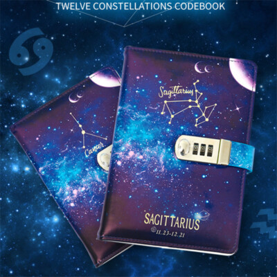 A5 12 Constellations Cover Password Journal Lined Paper Notebook Diary With Lock-image
