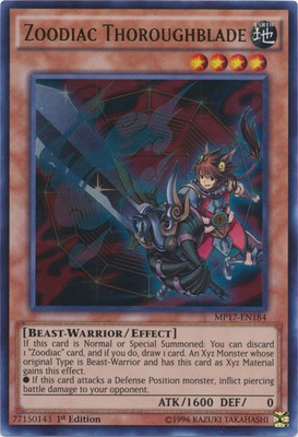 Yugioh! Zoodiac Thoroughblade - MP17-EN184 - Ultra Rare - 1st Edition Near Mint,-image