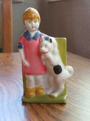 Little Orphan Annie and Sandy Bisque Toothbrush Holder - Darker Version 1930s-image