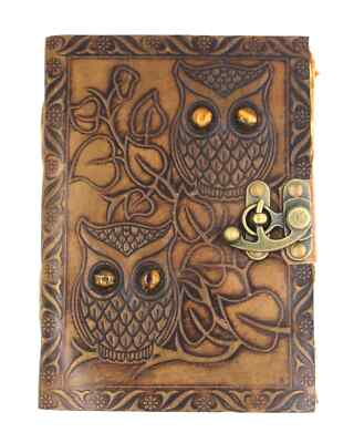 Vintage leather Bound Journal Antique Paper Notebook Diary, Sketchbook Brown OWL-image