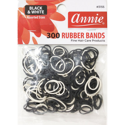 ANNIE 300 RUBBER BANDS BLACK&WHITE ASSORTED SIZE #3155 ELASTIC HAIR TIE-image