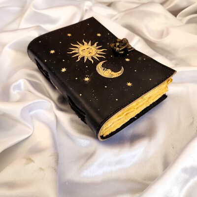 Half Moon & Sun Leather Journal, Wedding Gift, Dream Journal, Gift for him her.-image