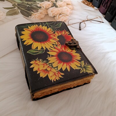 Sunflower Leather Journal Wedding Gift, Sketchbook, Notebook, Personalized Gift.-image
