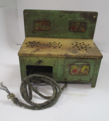Antique 1930's Little Orphan Annie Green Metal Stove VERY ROUGH-image