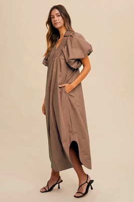 Annie Wear Smocked Puff Sleeve Midi Dress-image