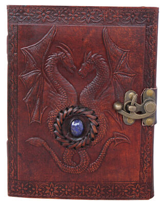 Leather Double Dragon Stone Journal Brown Diary Handmade BookMen & Women C-Lock-image
