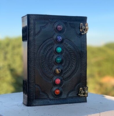 leather sketch book leather diary big 13*10 seven stone engraved journal vintage-image